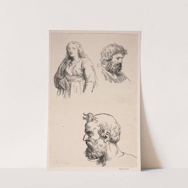 To studiehoveder og en figur by Lorenz Frølich
