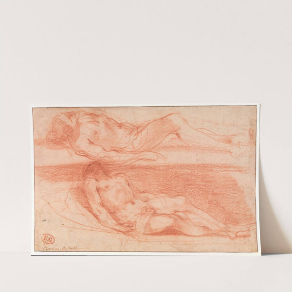 To studier af en liggende, nøgen mandsfigur Kristus by Guercino