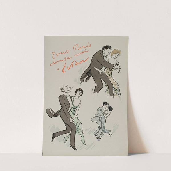 Tout Paris danse aussi à Evian ; M de Feraudy, Melle Carlier, A Messager, Eve Lavallière, M Dearly, Regina Badet (1913) by Georges Goursat (Sem)