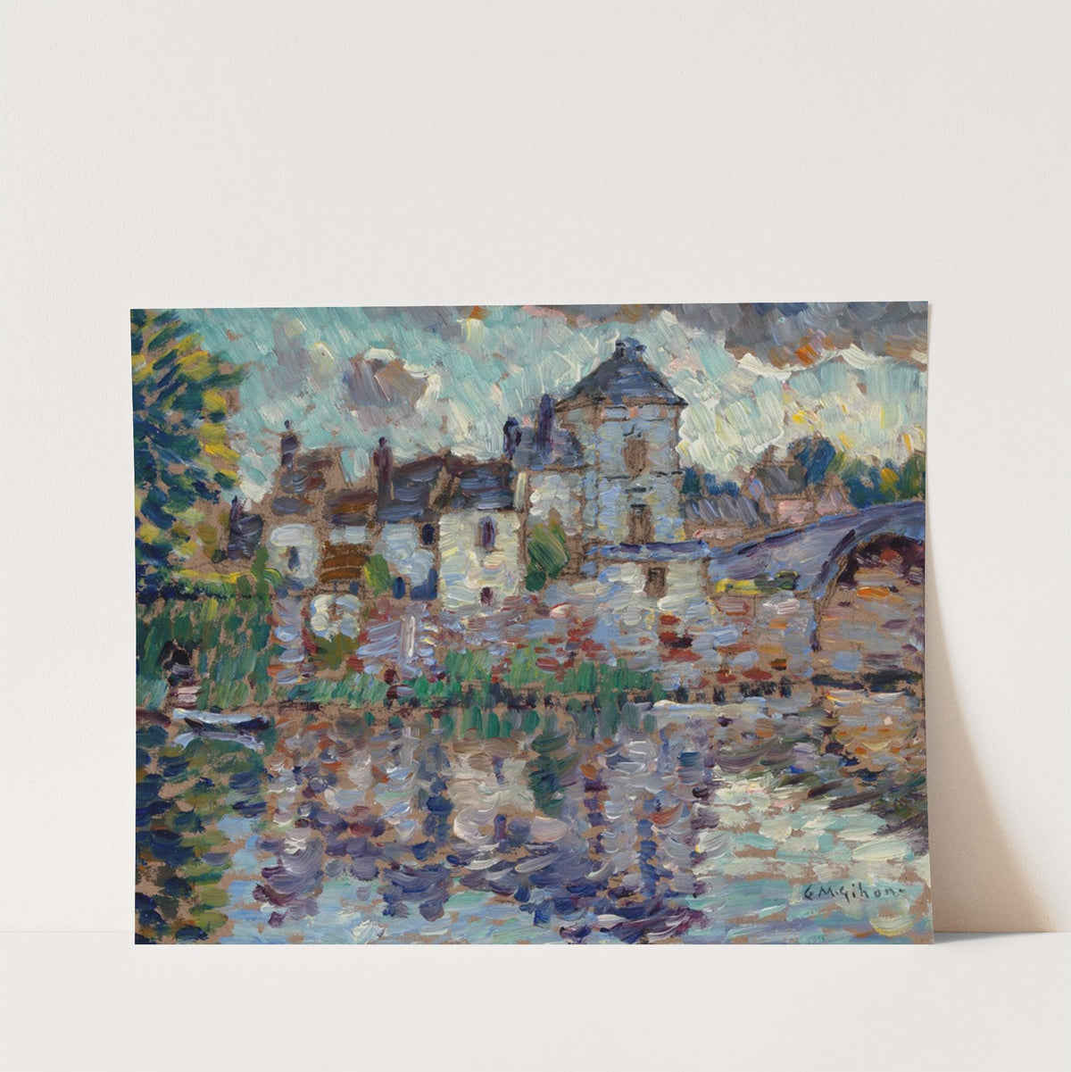 Town Overlooking a Lake by Clarence Montfort Gihon