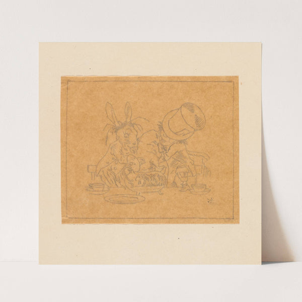 Tracing of Hatter and March Hare putting dormouse in teapot (1866) by Sir John Tenniel