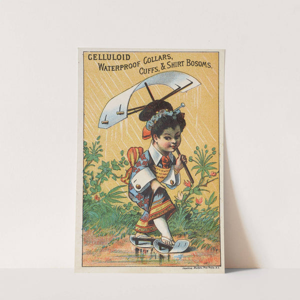 Trade card for celluloid waterproof collars, cuffs, and shirt bosoms by Donaldson Brothers