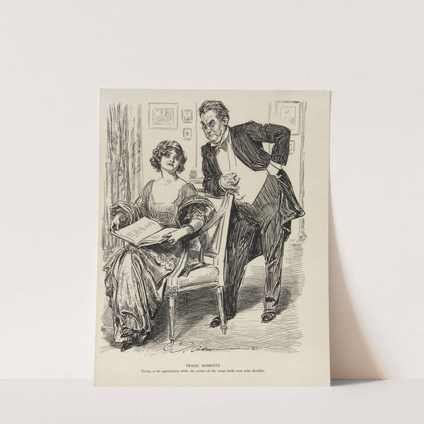 Tragic moments – Trying to be appreciative while the author of the verses looks over your shoulder (1916) by Charles Dana Gibson