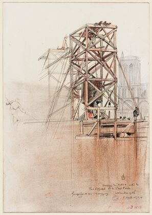 Travaux du métro entre le pont Saint Michel et le Petit Pont, 1906 fonçage d’un caisson (1906)