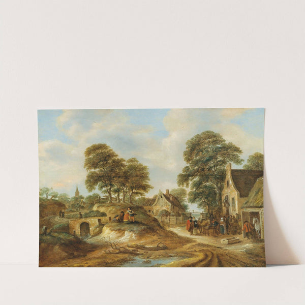 Travellers and peasants in front of an inn by Nicolaes Molenaer