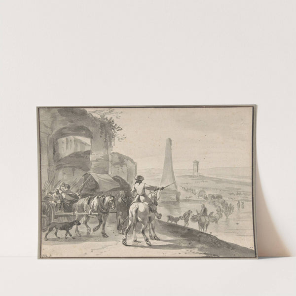 Travellers and wagons fording a river in a Southern landscape (ca. 1646–62) by Hendrik Verschuring