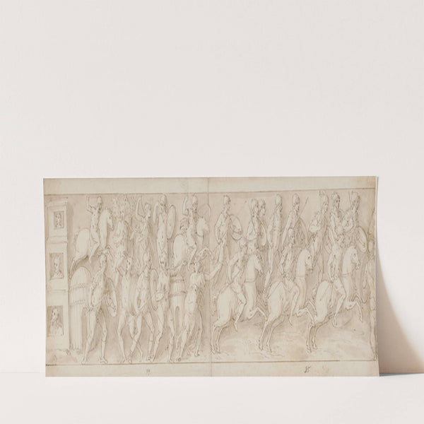 Tre bærestole; romerne angriber en høvdings boplads; romerne marcherer tilbage til lejren by Giovanni Guerra