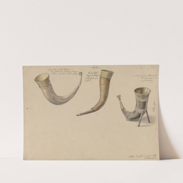 Tre gamle norske drikkehorn (1843) by Adolph Tidemand