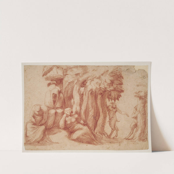 Tre nymfer i en lund udspioneres af tre satyrer by Pirro Ligorio