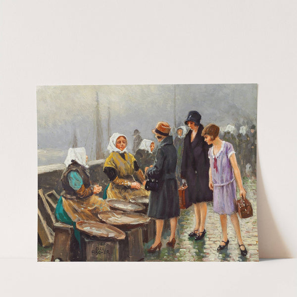 Tre unge damer køber friske fisk på Gammel Strand by Paul Fischer