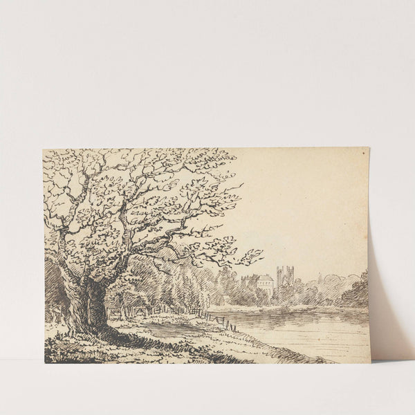 Trees Alongside a River with Buildings in the Distance by Thomas Bradshaw
