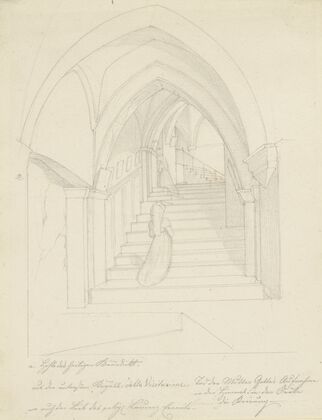 Treppenaufgang im Kloster San Benedetto bei Subiaco, links der Zugang zum Sacro Speco des Heiligen Benedikt