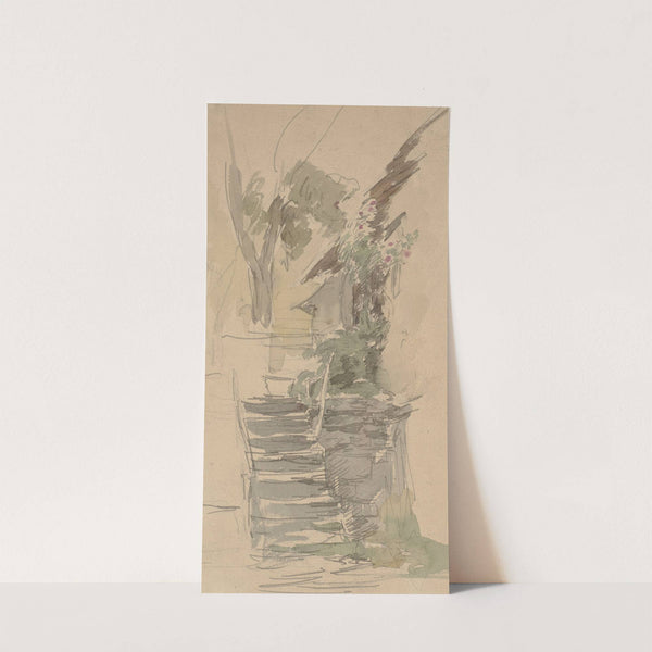 Treppenaufgang mit blühenden Malven by Anton Burger