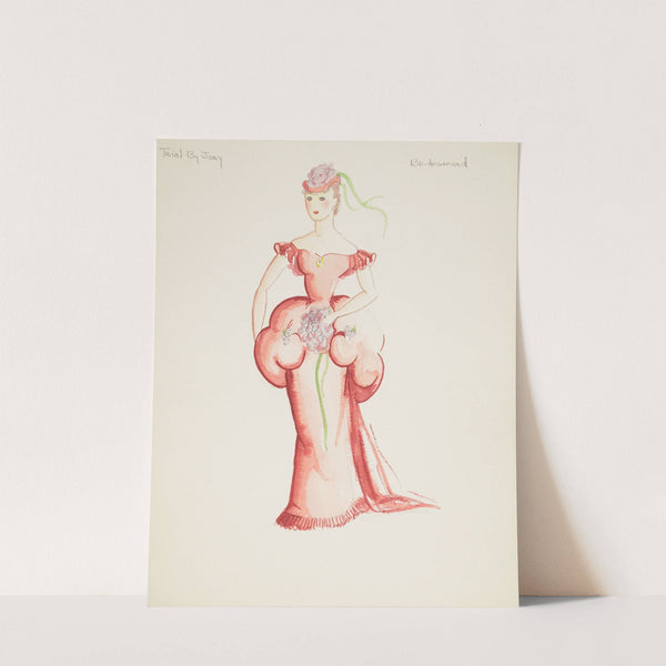 Trial by Jury: Bridesmaid. Pink gown with puffed waist. Pink cap with purple flowers (1934-1943) by Emile Stoner