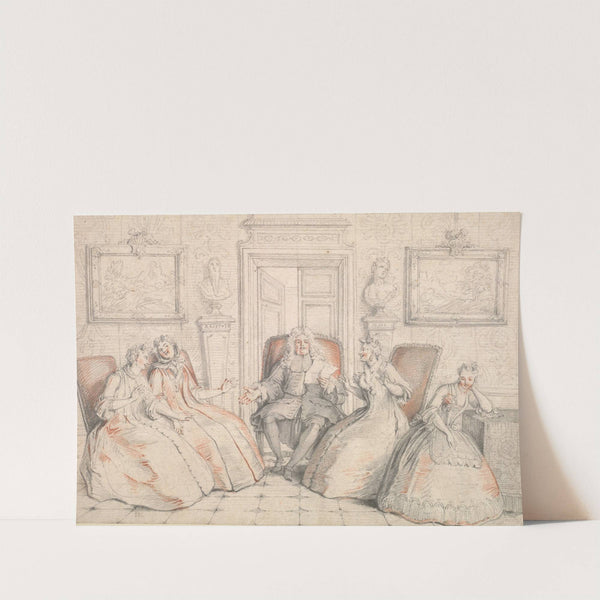 Trissotin Reading to Philaminte, Bélise, and Armande (from act 3, scene 2 of Molière’s “Les Femmes Savantes” (probably c. 1725-1726) by Charles-Antoine Coypel