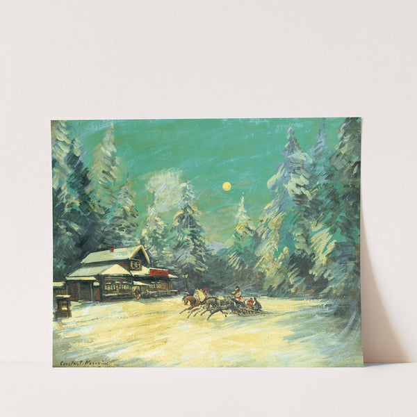 Troïka passant devant une auberge la nuit by Konstantin Alexeevich Korovin