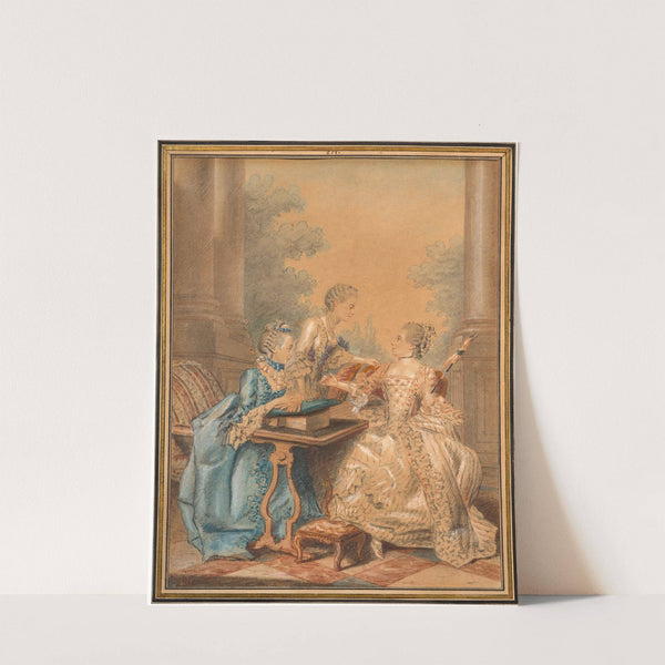 Trois dames de qualité à leurs ouvrages sur une terrasse by Louis Carrogis Carmontelle