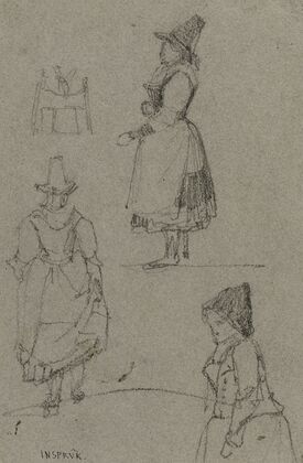 Trois études de costumes féminins (face et profil)