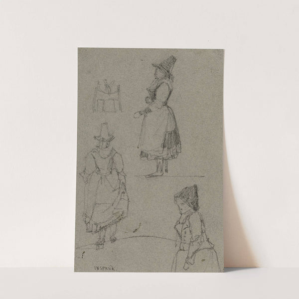 Trois études de costumes féminins (face et profil) by René Marjolin