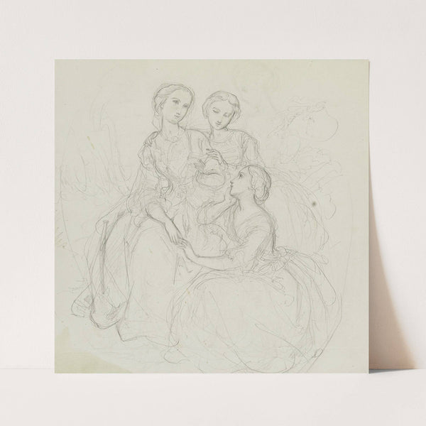 Trois femmes assises et contemplatives en longues robes (1850-1860) by Anaïs Colin-Toudouze
