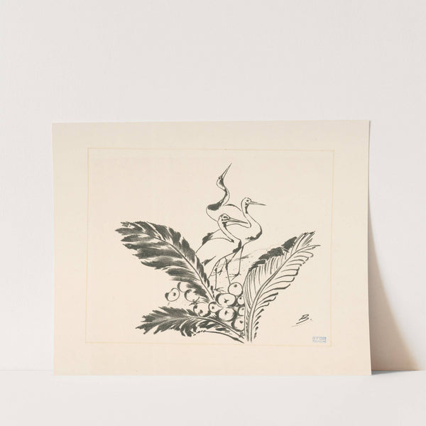 Trois grues derrière de grandes feuilles. (1866 - 1878) by Félix Bracquemond