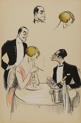 trois personnages au restaurant dont Leonora Hughes