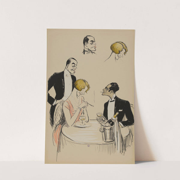 trois personnages au restaurant dont Leonora Hughes (1923) by Georges Goursat (Sem)