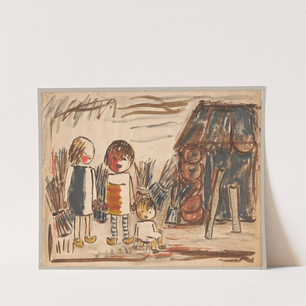 Troje dzieci ze snopkami (1932) by Tadeusz Makowski