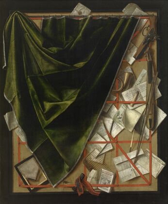 Trompe-l’oeil; Letter Rack with a Pocket Violin and a Pistol (1664)