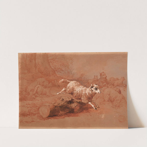 Troupeau de moutons fuyant un loup by Jacques-Raymond Brascassat