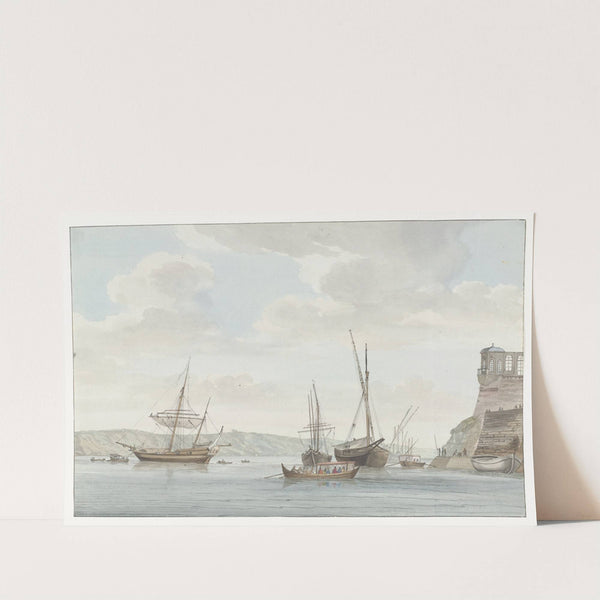 Tuinhuis van de Jardin du Grand Maître uittorend boven de haven met galei schepen op Malta (1778) by Abraham-Louis-Rodolphe Ducros