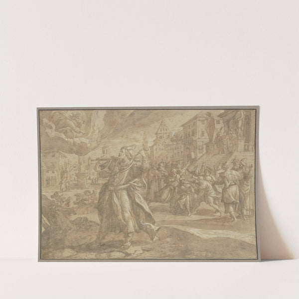 Tumulte auf einem Platz in einer Stadt by Maerten De Vos