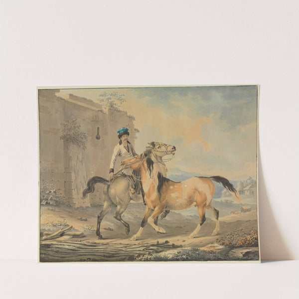 Türke mit zwei Pferden vor Burgruine by Johann Georg Pforr