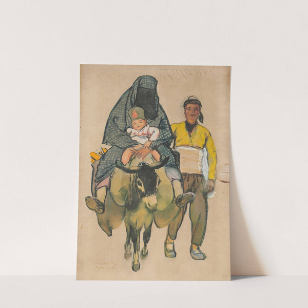 Turkish woman and child on a donkey by Evgeny Lanceray