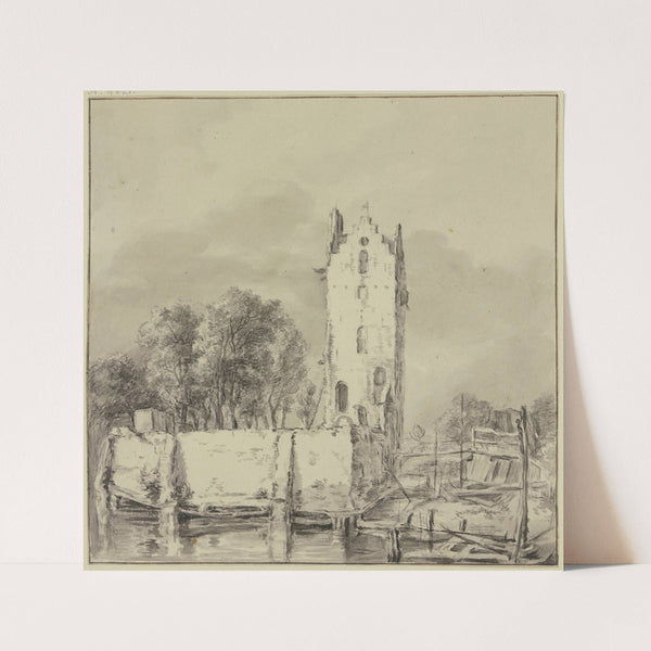 Turm bei einer Mauer, von Wasser umgeben by Jan Hulswit