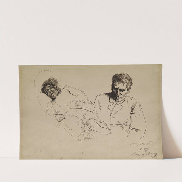 Tuschskizze Mnnliches Halbportrait und Nach links liegender Mann by Lovis Corinth