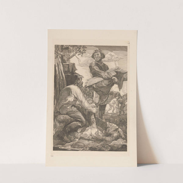 Twee arbeiders met touw en planken by Johannes Josephus Aarts