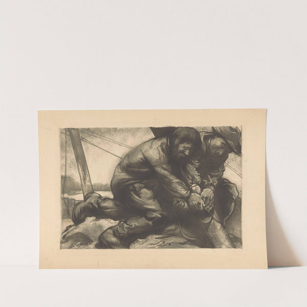 Twee arbeiders spannen een touw by Johannes Josephus Aarts