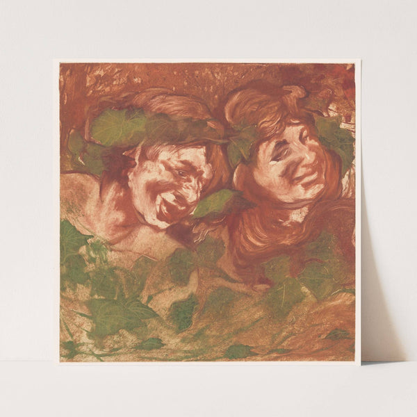 Twee bacchanten omgeven door klimopbladeren by Johannes Josephus Aarts