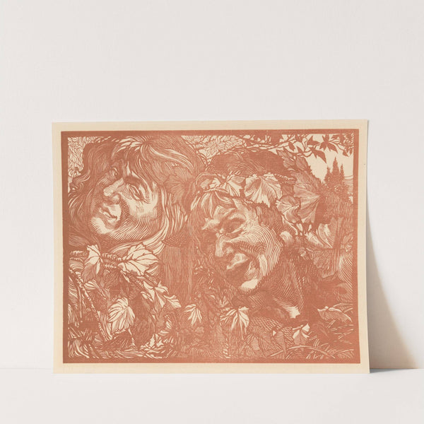 Twee bacchanten omgeven door wingerdbladeren (1881-1907) by Johannes Josephus Aarts