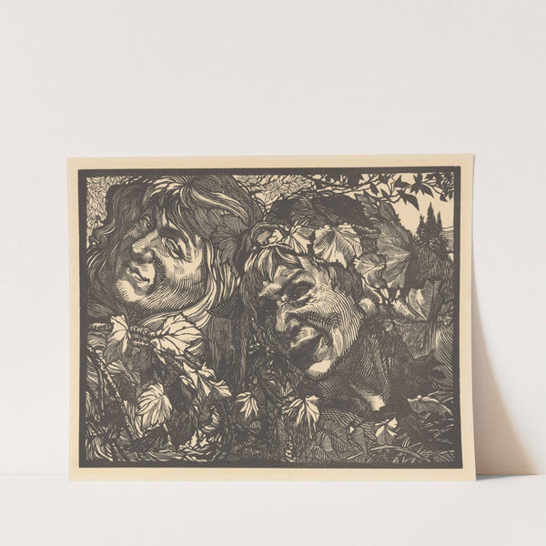 Twee bacchanten omgeven door wingerdbladeren (1881-1907) by Johannes Josephus Aarts