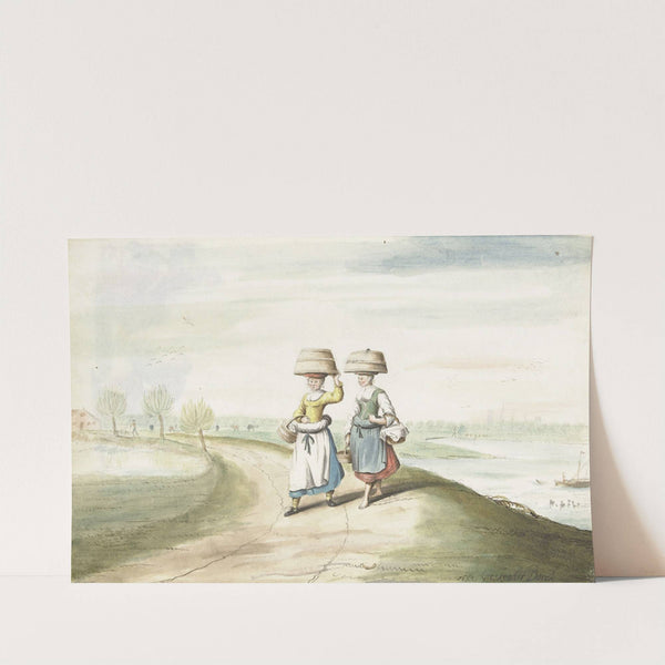 Twee boerenvrouwen lopend in een landschap by Gesina ter Borch