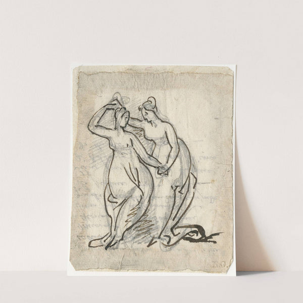 Twee dansende vrouwen, elkaar de hand reikend by David Humbert de Superville