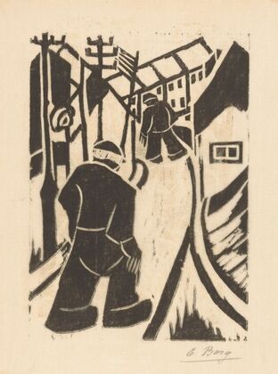 Twee figuren in dorpsstraat (ca. 1930-1931)