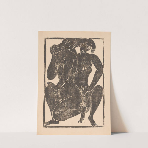 Twee gehurkte naakte vrouwen by Moissej Kogan