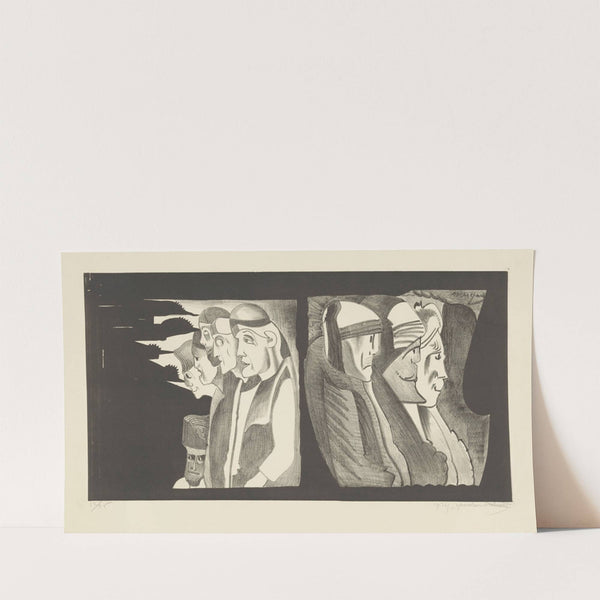 Twee groepen figuren met de ruggen naar elkaar toe by Samuel Jessurun de Mesquita