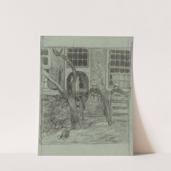 Twee handwerkende vrouwen voor een huis (1874 - 1925) by Jan Veth