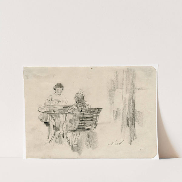 Twee kinderen aan een tuintafel by Nicolaas van der Waay