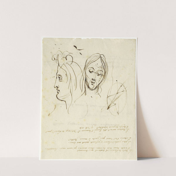 Twee koppen, krabbels en tekst by David Humbert de Superville