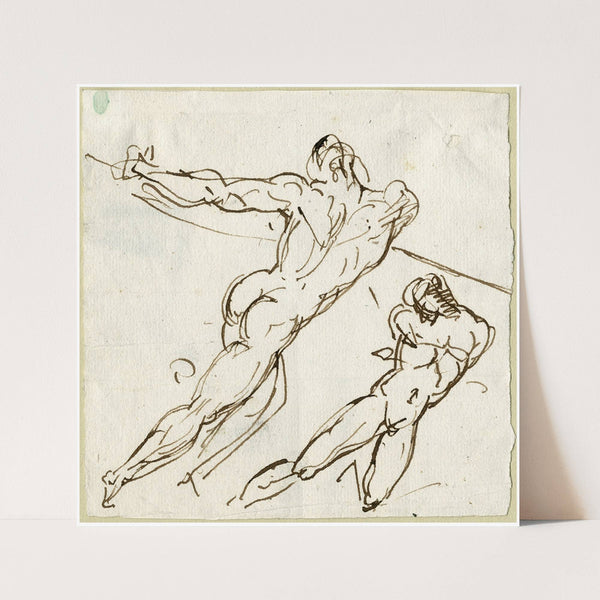 Twee mannelijke naakten, duwend by David Humbert de Superville